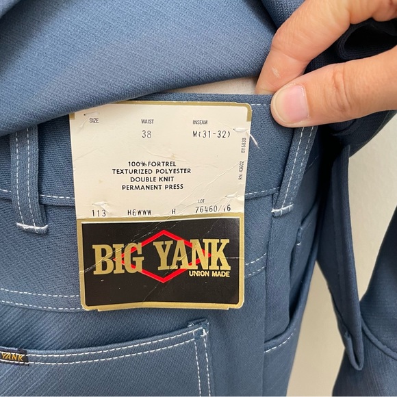 Big Yank Vintage Union Made Polyester Double Knit Dress Pants Shirt Set Men Blue - Picture 10 of 11